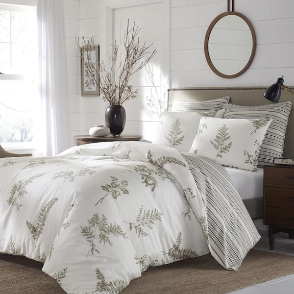 Stone Cottage Willow 3-Piece White and Beige Floral Cotton King Comforter Set
