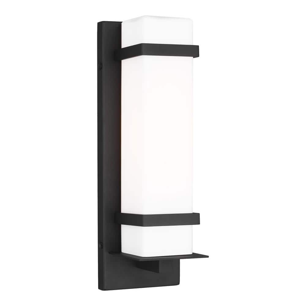 Alban 14" Black Aluminum Outdoor Wall Sconce with Etched Opal Glass