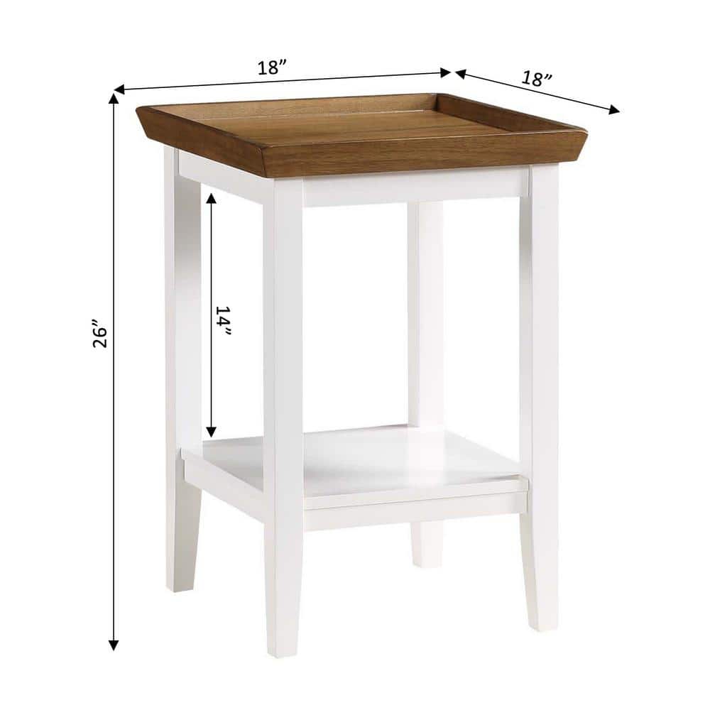 Driftwood White 18" Solid Rubberwood End Table with Shelf