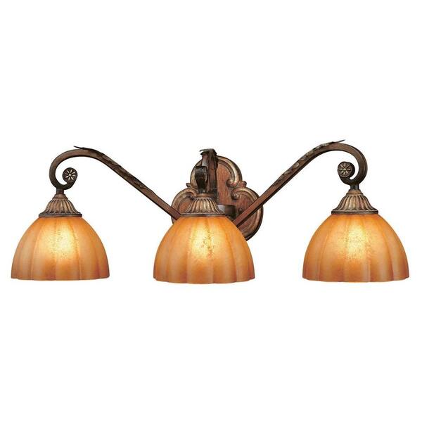 Hampton Bay Chateau Deville 3-Light Walnut Vanity Light with Champagne Glass Shades