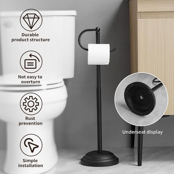 FreeStanding Toilet Paper Holder Roll Holder Tissue Rolls Holder Stand with Reserve in Matte Black