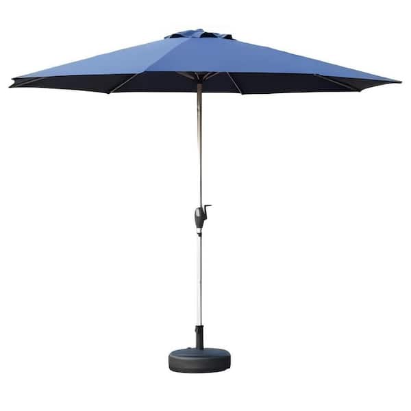Clihome 9 ft. Market Patio Umbrella Outdoor Umbrella with Push Button Tilt, Crank, 8 Sturdy Ribs in Navy Blue