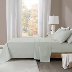 Oversized Cotton Flannel 4-Piece Seafoam Solid Queen Sheet Set