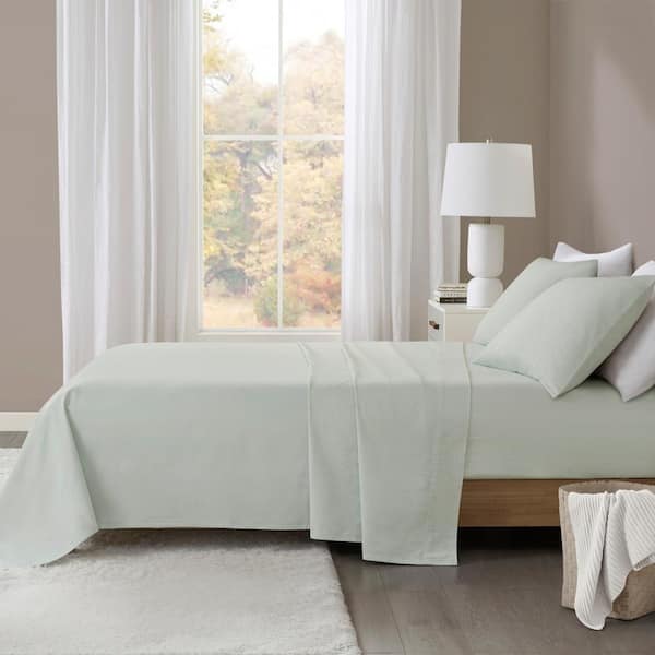 Oversized Cotton Flannel 4-Piece Seafoam Solid King Sheet Set