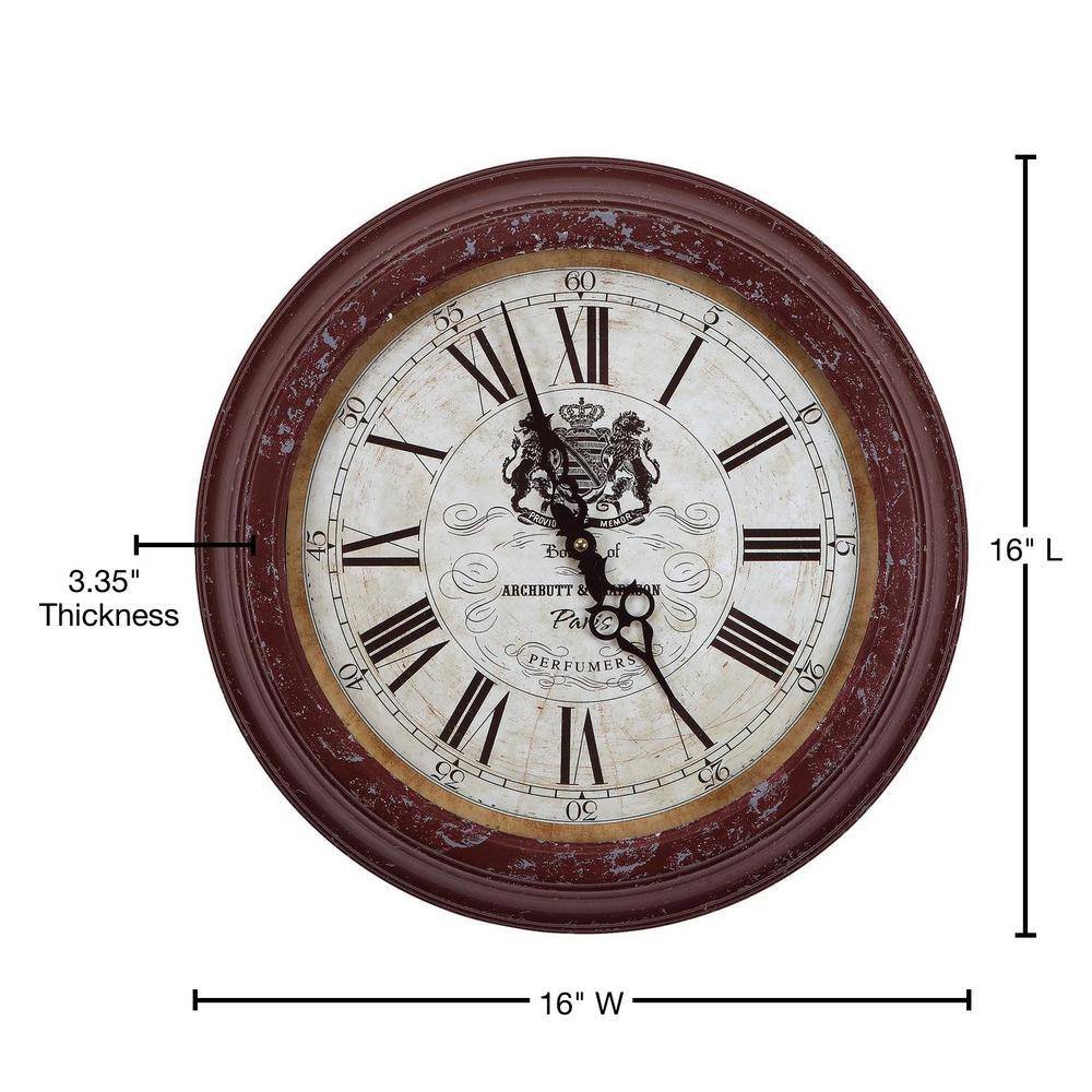Yosemite Distressed Red Iron Round Wall Clock with Roman Numerals