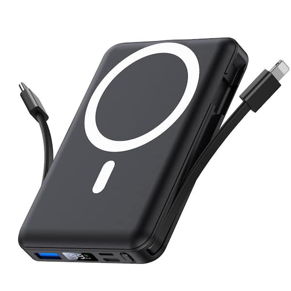 Ultraslim 10000 mAh Magnetic Wireless Portable Charger Power Bank 22.5-Watt Fast Charging with LED Display in Black