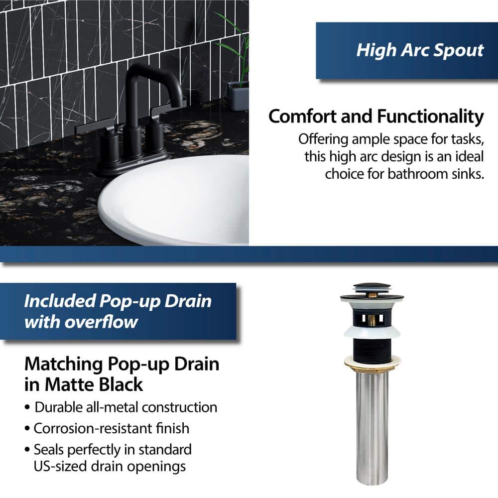 Matte Black Brass Centerset Bathroom Faucet with Pop-up Drain
