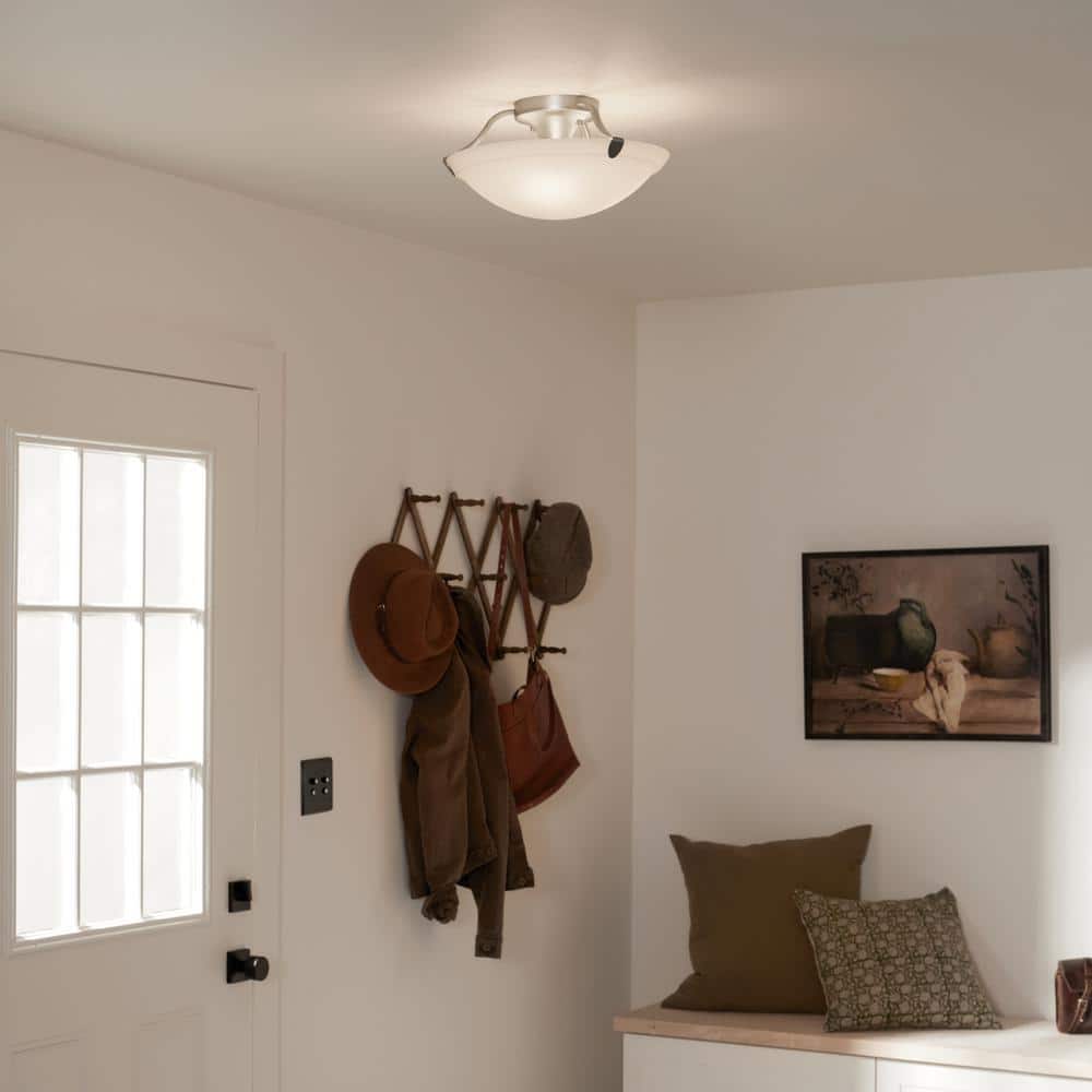 15.5" Brushed Nickel Semi-Flush Mount Light with White Glass Shade