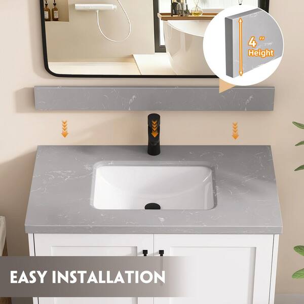 Zeafive 30 in. W x 22 in. D Cultured Marble White Rectangular