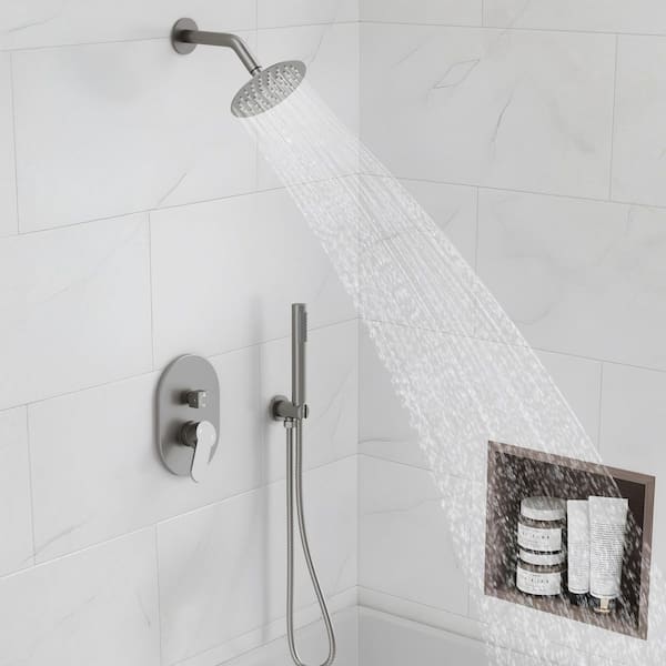 Dual Shower Head System 2‑Spray Wall‑Mounted High Pressure Handheld Shower Faucet with Valve, 1.8 GPM in Brushed Nickel