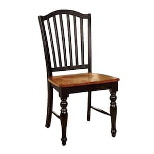 Black and Antique Oak Side Chair with Wooden Seat (Set of 2)