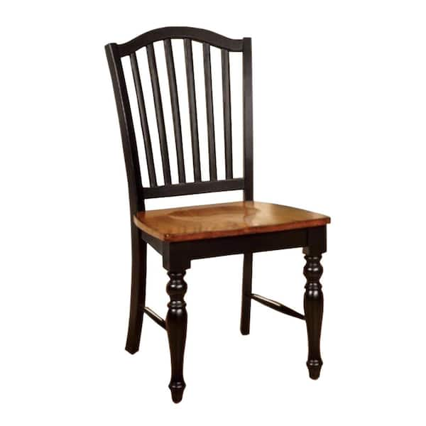 Benjara Black and Antique Oak Side Chair with Wooden Seat (Set of 2 ...