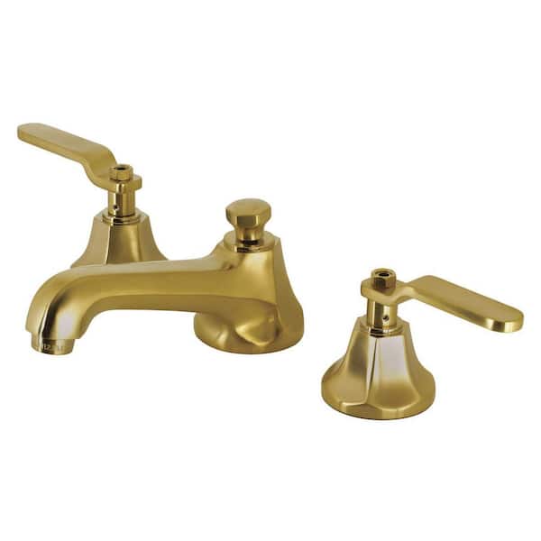 Kingston Brass Whitaker 8 in. Widespread 2-Handle Bathroom Faucets with Brass Pop-Up in Brushed Brass