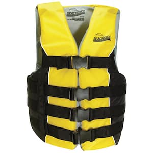XXL/XXXL Floatation Aid Deluxe 4-Belt Ski Vest for 90 lbs. and Up, Yellow/Black