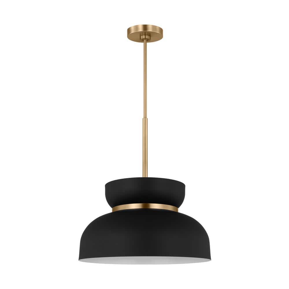 Midnight Black Steel 1-Light Pendant with Brass Accents