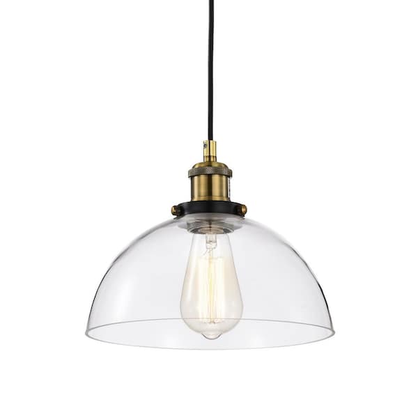 Edvivi Mateo 10 in. 1-Light Black and Antique Brass Pendant Light with ...