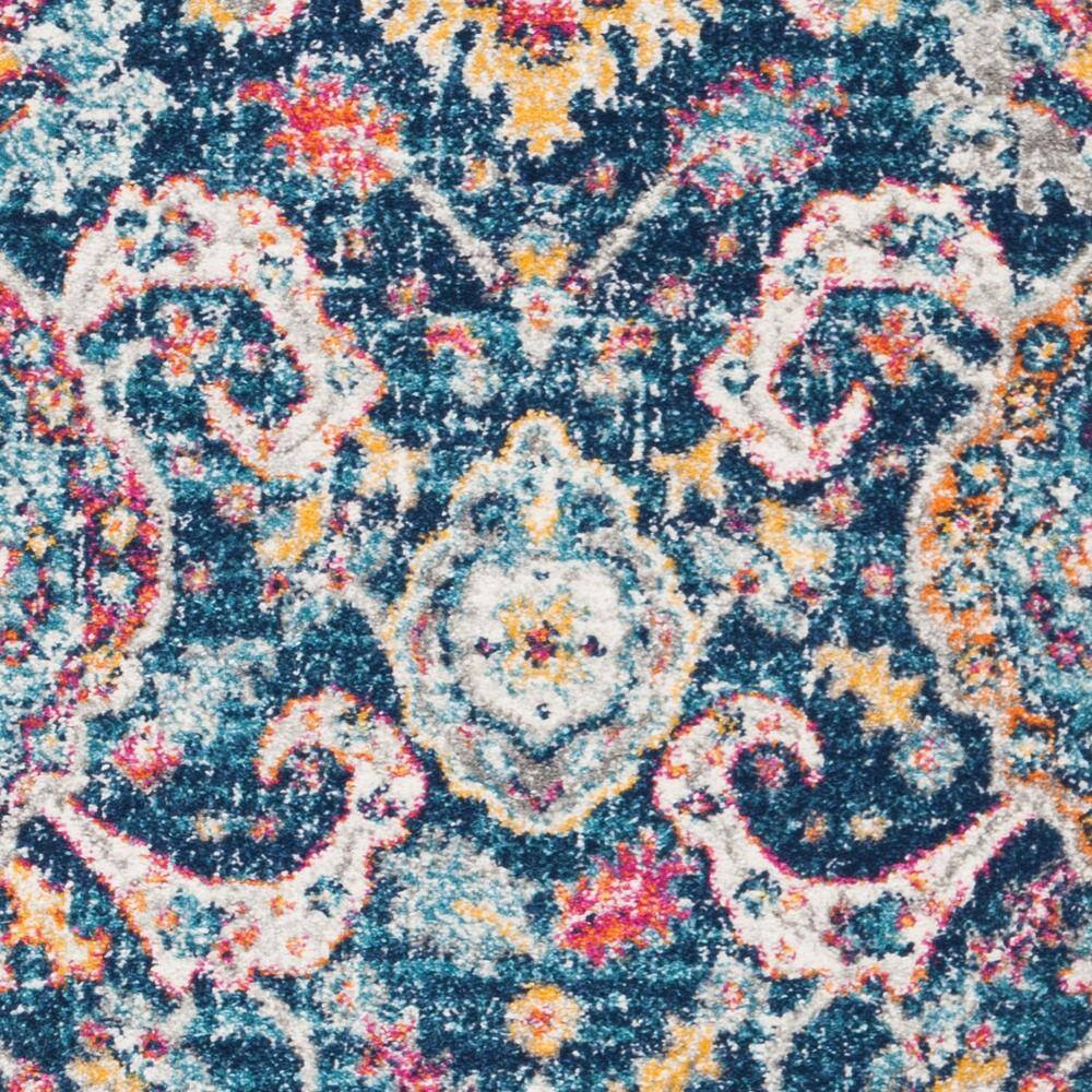 Navy and Fuchsia Floral High Pile Synthetic Runner Rug