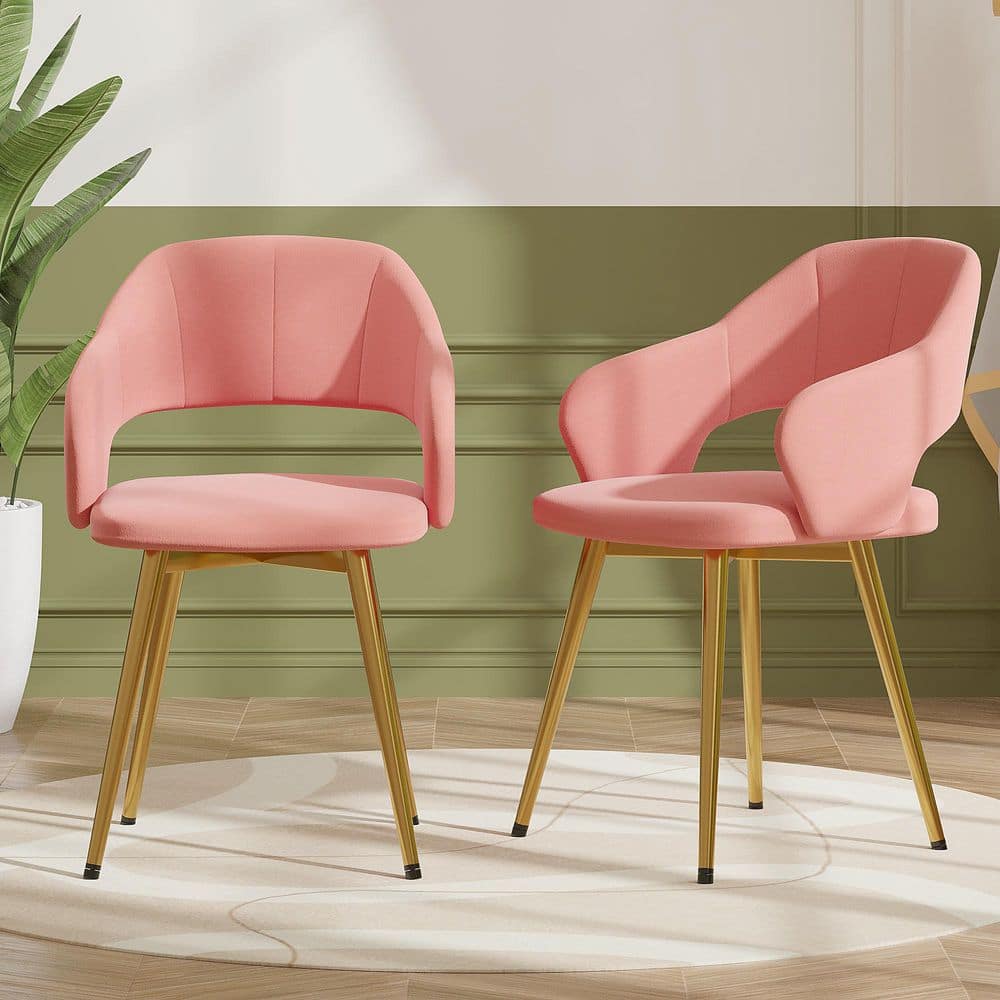 VECELO Elegant Pink Velvet Dining Chairs with Gold Metal Legs