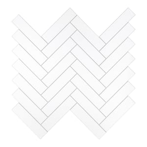 Herringbone 12.4 in. x 13 in. Peel and Stick Backsplash Tile Stone Composite Wall Tile, White (10-Tiles, 8.31 sq. ft.)