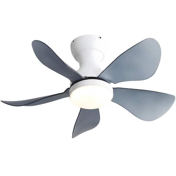 Yardreeze 29 in. Small Indoor Smoke Gray Ceiling Fan Flush Mount 5 Reversible ABS Blades with LED Dimmable Light