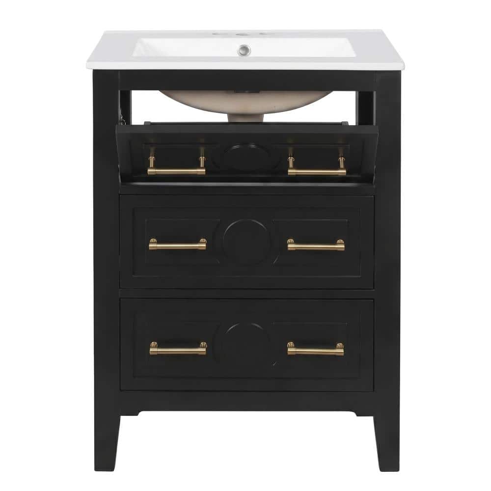 24 in. W x 18.3 in. D x 33.8 in. H Freestanding Bath Vanity in Black with White Ceramic Top price history on PriceWatchPro