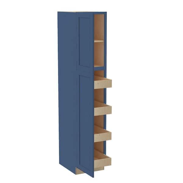 Home Decorators Collection Washington Vessel Blue Plywood Shaker Assembled Utility Pantry Kitchen Cabinet 4 ROT Sf Cl L 18 in W x 24 in D x 84 in H