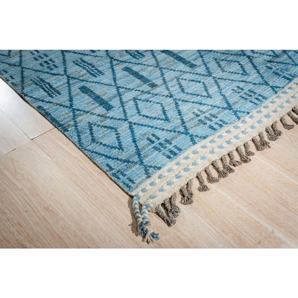 Blue 8 ft. x 10 ft. Hand-Knotted Wool Contemporary Geometric Marrakech Handspun, Stylish and Elegant Rug, Area Rug