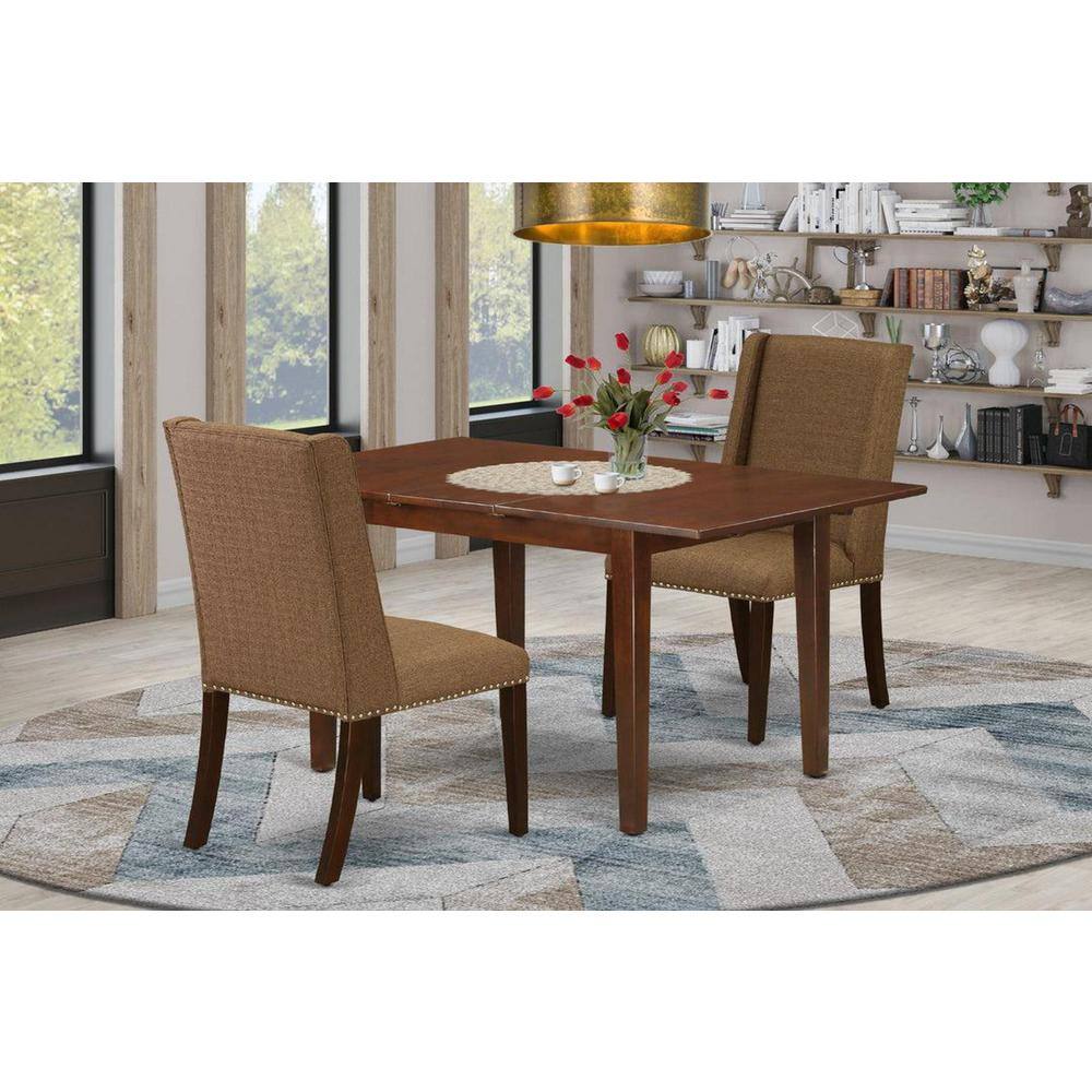 3-Piece Mahogany Finish Rectangular Solid Wood Top with Butterfly Leaf Dining Table Set