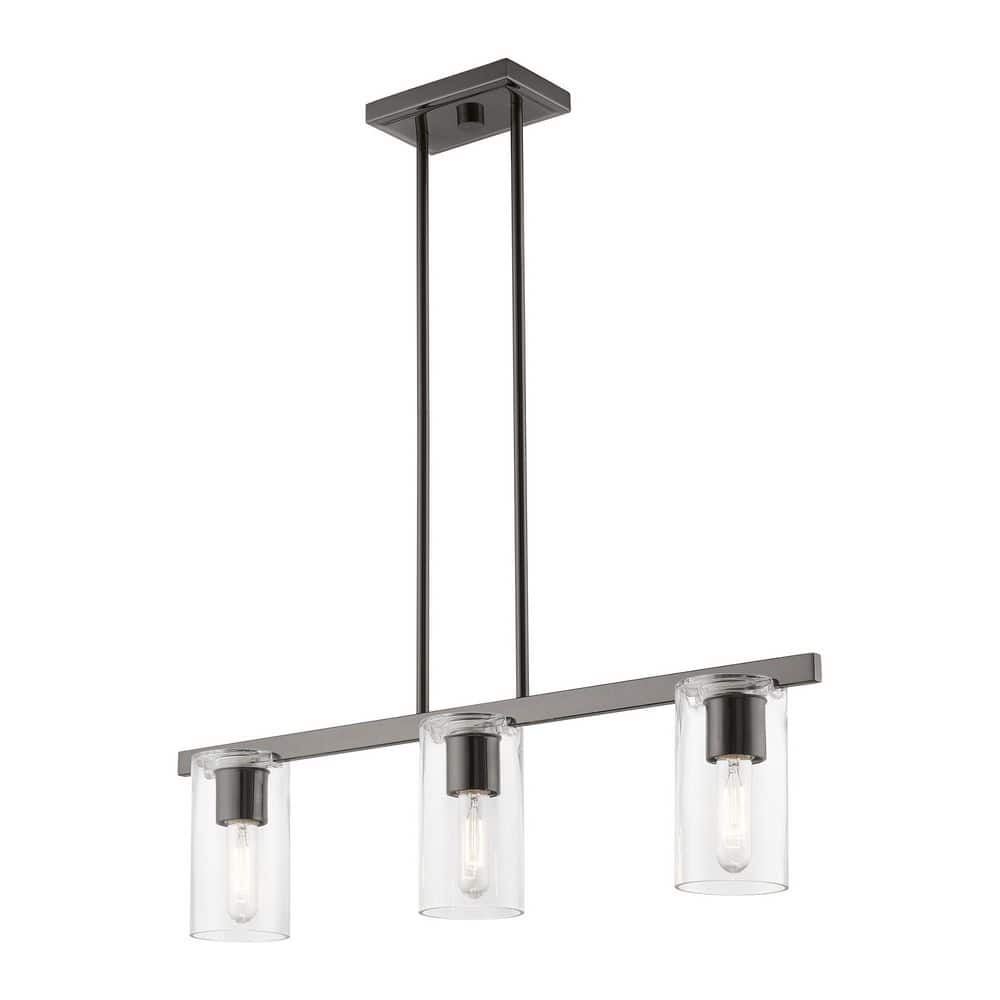 Clarion 30'' Black Chrome Linear Chandelier with Clear Glass Shades