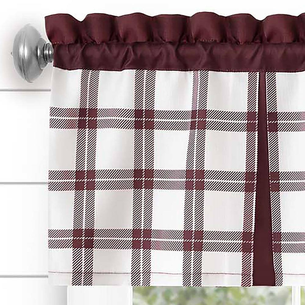 Tate Blue and White Plaid Polyester Kitchen Tier and Valance Set