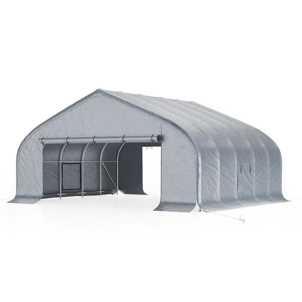 22 ft. W x 20 ft. D x 11.7 ft. H Heavy Duty Double Carport, Silver Gray
