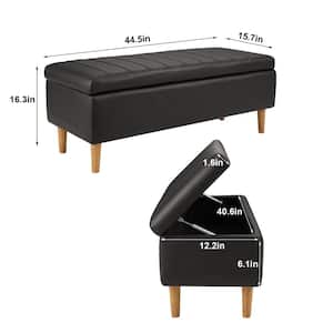 Modern Soft PU Leather Bench Ottoman 44" Shoestool with 6.1" Deep Storage-Space, Easily Stores Books, Blankets, Black