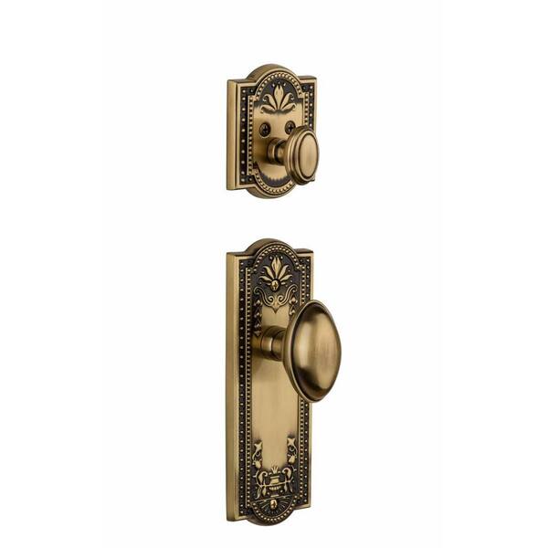 Grandeur Parthenon Single Cylinder Vintage Brass Combo Pack Keyed Alike with Eden Prairie Knob and Matching Deadbolt