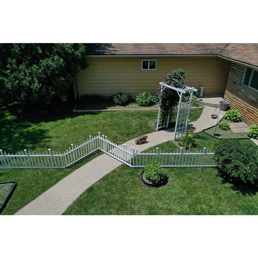 White Vinyl No-Dig Garden Picket Fence Panel Kit