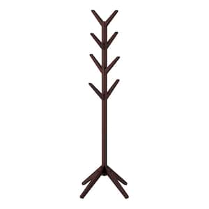 Espresso Brown 8-Hook Modern Freestanding Wooden Coat Tree