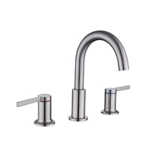 8 in. Widespread Double Handle Bathroom Faucet with Drain Assembly 3-Holes Brass Sink Basin Faucets in Brushed Nickel