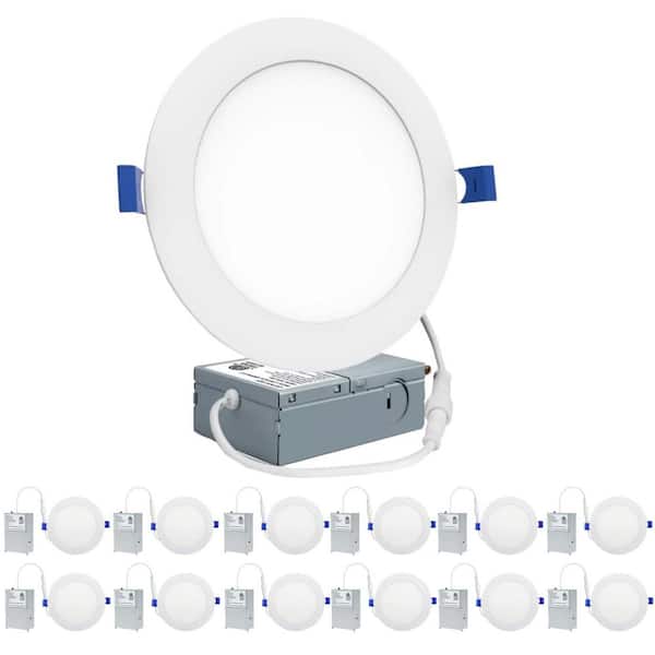 KOAOEIRS 6 in. Ultra-Thin LED Recessed Ceiling Light Indoor/Outdoor Adjustable 5CCT Integrated LED Wafer Downlights (12-Pack)