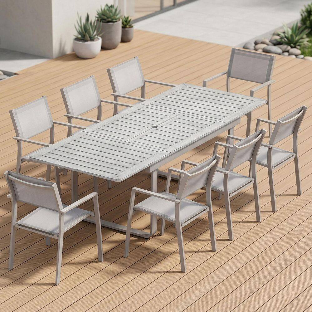 CikaCika Warm Gray 9-Piece Aluminum Outdoor Dining Set with