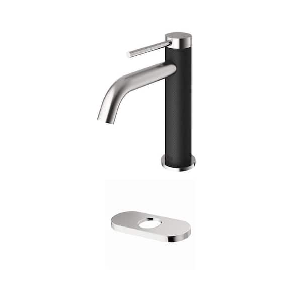 Madison Single Handle Bathroom Faucet in Brushed Nickel and Carbon Fiber with 5.5 in. Deck Plate Combo (2-Piece)