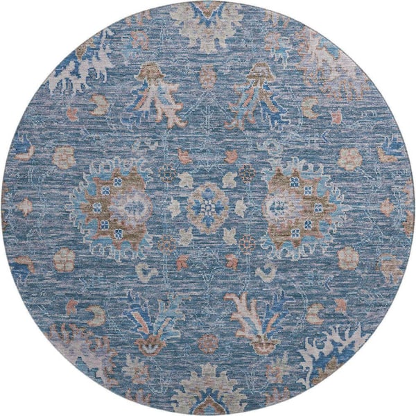 Mayfield Premium Machine Washable Abstract AMF2104 Blue 8 ft. x 8 ft. Round Rug