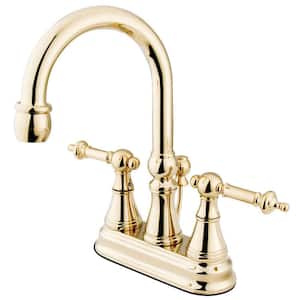 Templeton 4 in. Centerset 2-Handle Bathroom Faucet with Brass Pop-Up in Polished Brass