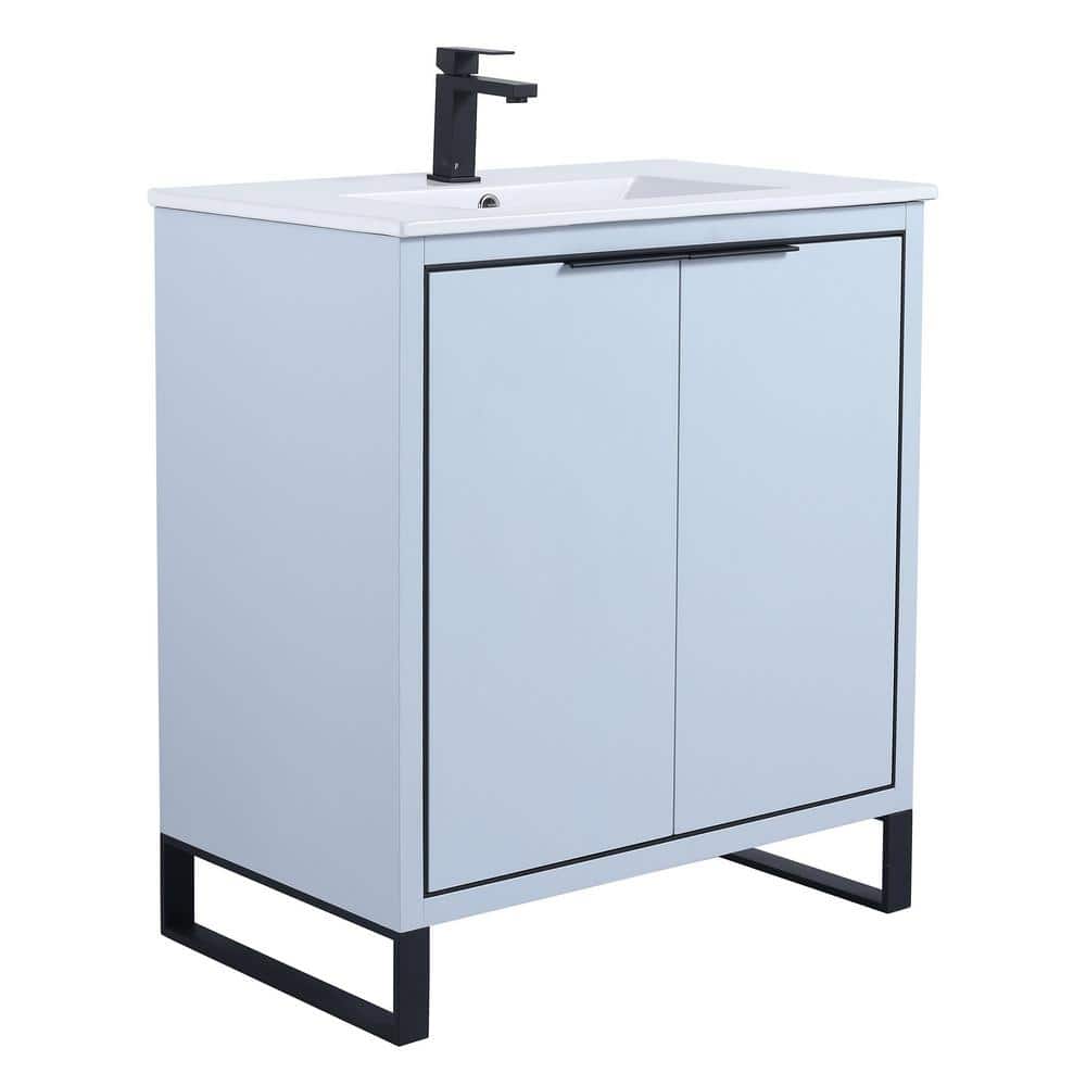 Pastel Blue Single Bathroom Vanity with White Ceramic Sink