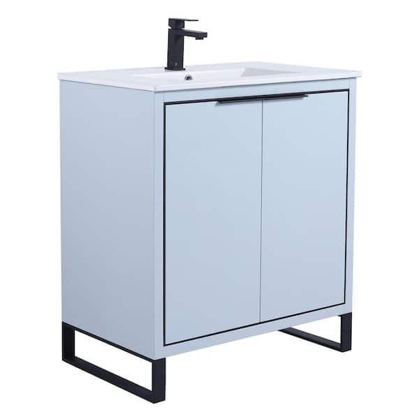 FINE FIXTURES Opulence 30 in. W x 18 in. D x 33.5 in H. Bath Vanity in Pastel Blue with White Ceramic single sink Top