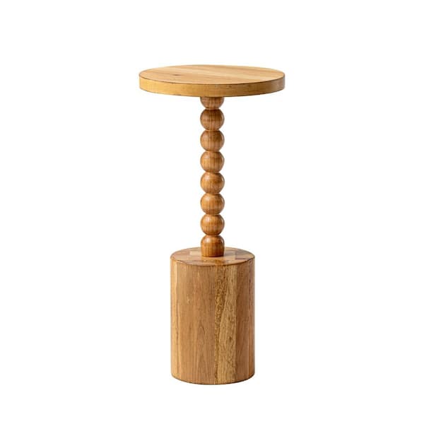 FUIN Farmhouse 11 in. Pedestal Round Wood End Table in Natural