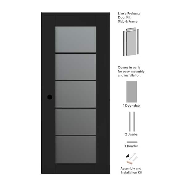Belldinni Vona 32 in. x 80 in. Right-Hand 5-Lite Frosted Glass Black Matte Composite DIY-Friendly Single Prehung Interior Door