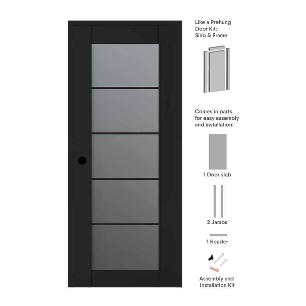 Vona 36 in. x 80 in. Right-Hand 5-Lite Frosted Glass Black Matte Composite DIY-Friendly Single Prehung Interior Door price history on PriceWatchPro