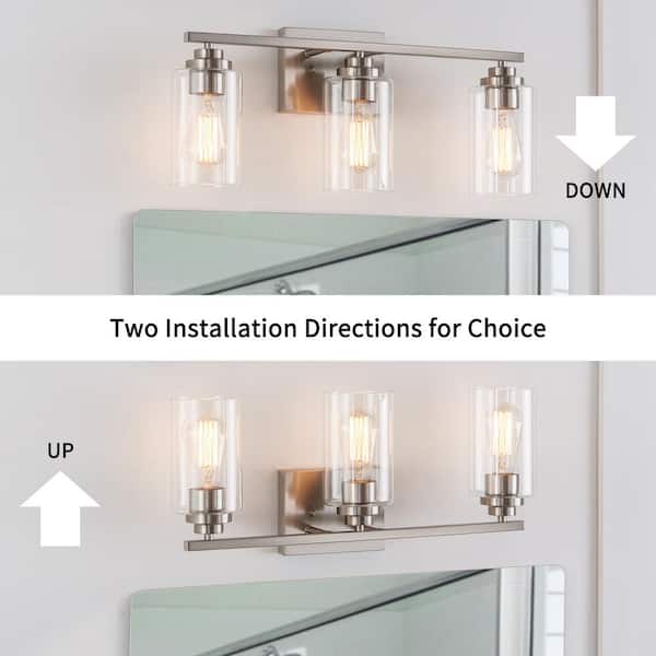 KAWOTI 22 in. 3-Light Brushed Nickel Vanity Light with Clear Glass