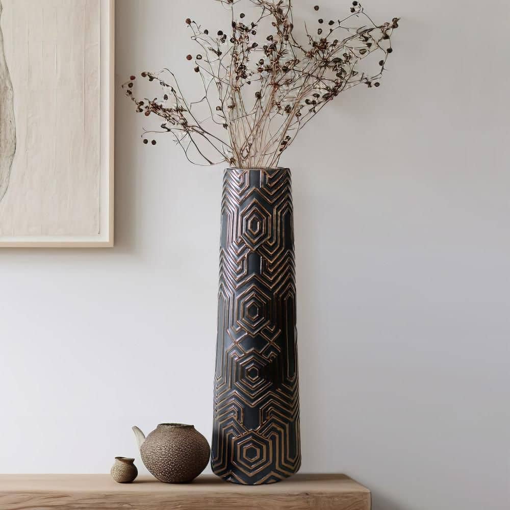 Liv & Skye 26 in. Black Ceramic Cylinder Contemporary Decorative Vase