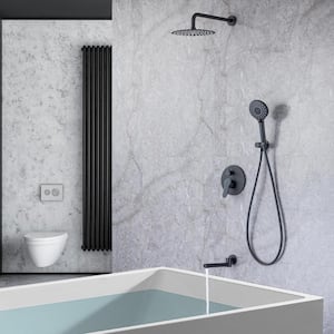 3-Spray Patterns with 2.5 GPM 10 in. Wall Mount Dual Shower Heads with 180-Degree Rotation Tub Spout in Matte Black