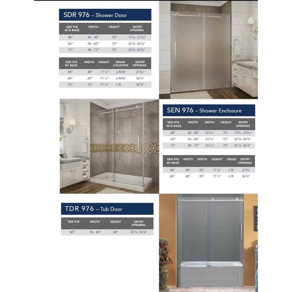 Moselle 75" Frameless Sliding Shower Door with Stainless Steel Hardware
